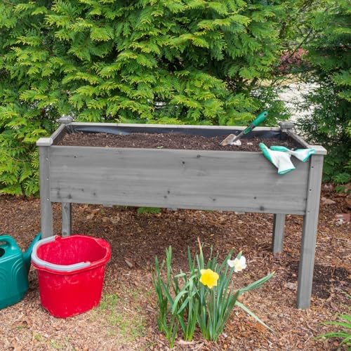 48x24x30 Raised Garden Bed with Legs, Elevated Wooden Planter Box with Liner for Flowers, Vegetable, Suitable for Outdoor, Patio, Balcony, Backyard, Grey - Image 4