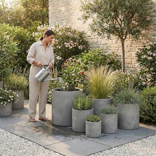 DTY Mount Powell 19.7" D x 19.7" H (Pot Opening 15.7") Fiberstone Cylindrical Planter with Drainage Hole, Weather Resistant for Indoor & Outdoor Use, Includes 2 Extra Coco Mats - Gray, Jumbo - Image 4
