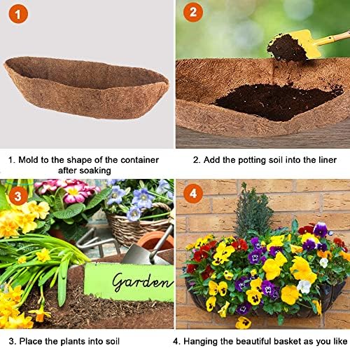2 Pack Trough Coco Liner Fiber Replacement for Planters, 24/30/36/48 inch Half Moon Coconut Coir Planter for Window Box/Hanging Trough Planter, Garden Flower Vegetables Pot, Fence Flower Baskets - Image 5