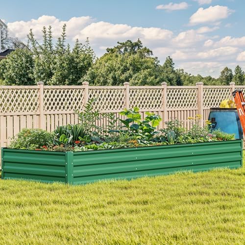 DWVO 12 x 4 x 1 FT Raised Garden Bed Kit, Outdoor Galvanized Flower Bed with Safety Rubber and Gloves, Large Metal Planter Box for Vegetables, Flowers, Herbs, Fruits, Green - Image 2