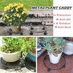 6 Pack Metal Plant Stand with Wheels 12 Inch Plant Caddy with Wheels Heavy Duty Wrought Iron Rolling Plant Stand Plant Dolly Plant Rollers Plant Cart Plant Mover with 6 Pack Plant Saucers - Image 6