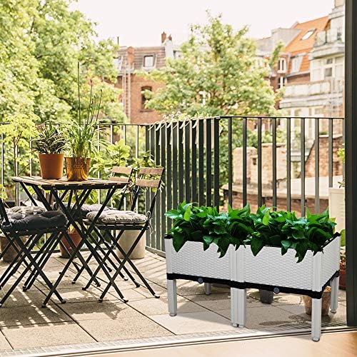 Planting Pots,2Pcs Free Splicing Injection Planting Box,16.93 x 15.75 x 15.75 inch,Raised Garden Bed with Legs Planters for Patio Balcony Deck to Planting Flowers Vegetables and Herbs,White - Image 4
