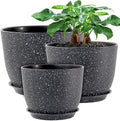 UOUZ 12/10/9 Large Modern Plant Pots, Plastic Planters with Drainage Holes and Saucers for Indoor Outdoor Plants Flowers, Black Speckles by UOUZ