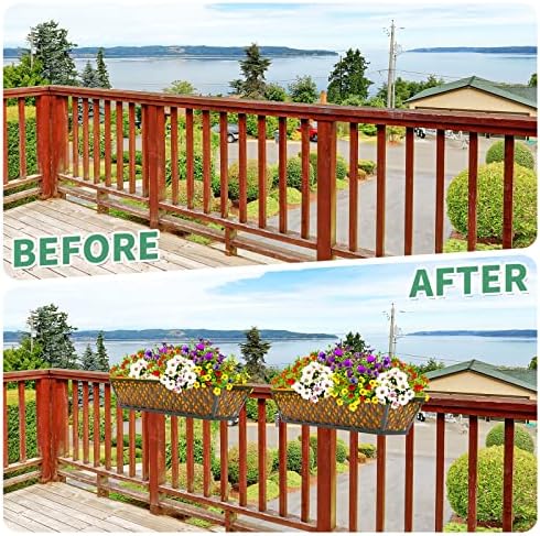 Geetery 4 Pcs 30 Inch Deck Railing Planter Boxes with Adjustable Brackets Coco Liner, Window Hanging Flower Baskets Trough Black Metal for Summer Porch Fence Patio Balcony Garden Outdoor Indoor - Image 7