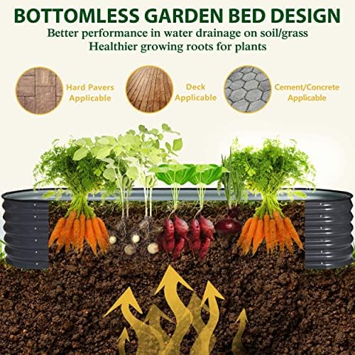 MUPATER 8ftx2ftx1.4ft Raised Garden Bed Outdoor for Vegetables, 9-in-1 Galvanized Metal Planter Box, 17''H Modular Garden Bed Kit Oval for Herbs and Flowers, Grey - Image 6