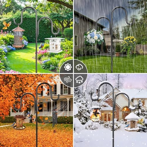 95 Inch Double Shepherds Hooks for Outdoor, Heavy Duty Bird Feeder Pole with 5 Prong Base for Hanging Lantern, Hummingbird Feeder, Lightweight Plant, Shepherd Hook for Bird Feeder for Outside, 2 Packs - Image 7