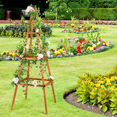 Wonderjune 70.8in Tall Wooden Obelisk Trellis Outdoor Garden Trellises Easy Assembly Climbing Plant Support for Climbing Plants Porch Balcony Backyard Flowers Trailing Vegetables - Image 7