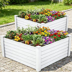 YITAHOME 48x48x24 in Plastic Raised Garden Bed 2pcs with Growth Grid, Large Outdoor Vinyl Planter Box for Plants, Vegetables, and Flowers, Easy Installation, White by YITAHOME