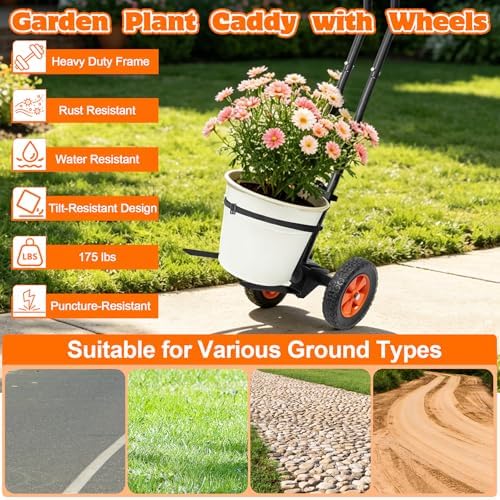 Plant Caddy with Wheels, Heavy Duty Plant Dolly Caddy Cart, 175LBS Plant Mover Cart with Adjustable Grabbing Arm, Strap, Suction Cups for Garden Courtyard Office Indoor Outdoor Pots Use, Black - Image 5