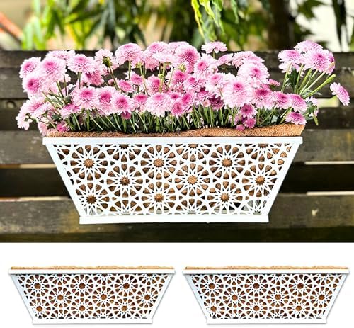 LaLaGreen Decorative Wall Planter (16 in, 2 Pack) White Window Flower Box by L%C3%A1L%C3%A1Green