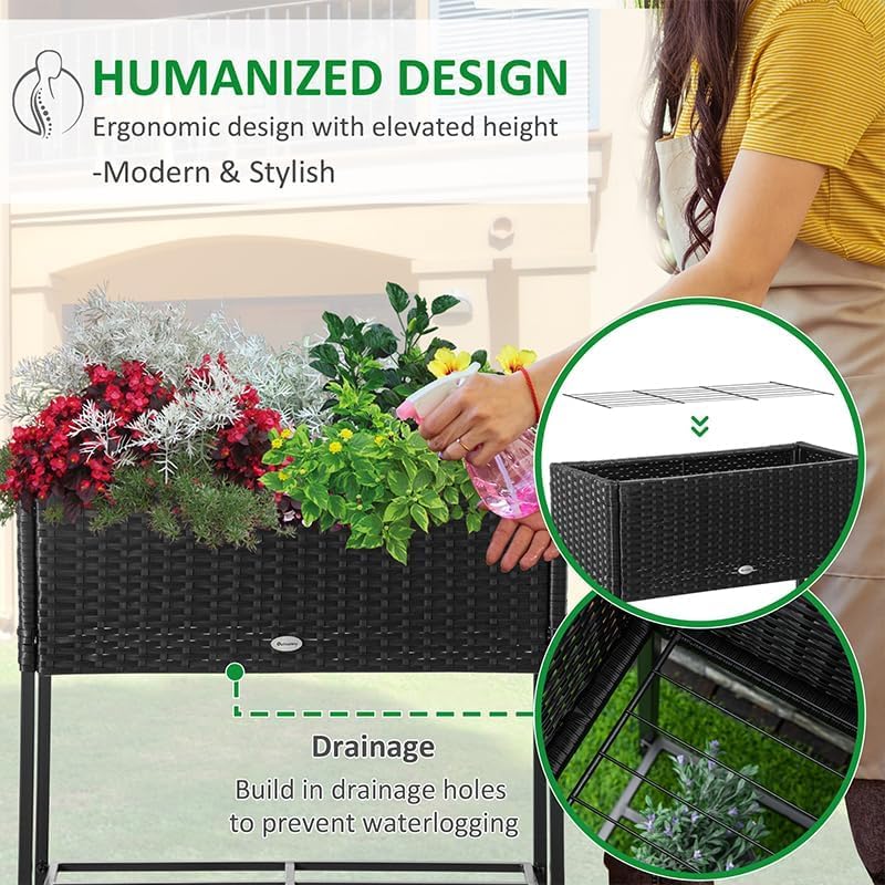 Outsunny Raised Garden Bed Elevated Planter Box Tool Storage Shelf Black - Image 7