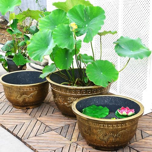 Large Flower Pot Thickened Plant Pot with Drainage Hole Retro Resin Lotus Planter for Indoor Outdoor Plants Home Gardening Flower Pots No Drainage Hole XL - Image 3