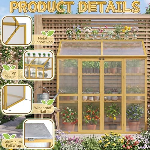 Wooden Cold Frame Greenhouse with Transparent Flip-Top Roof, Solid Wood Greenhouse Cabinet, Garden Raised Flower Plants Shelf Protection for Outdoor Indoor (Large) - Image 4