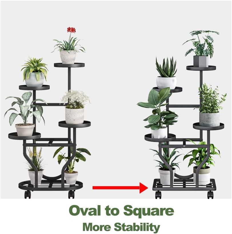 Plant Stand with Wheels, Black 4 Tier Metal Plant Shelf for Indoor Outdoor - Image 2