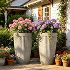Autodaya 20" Resin Outdoor Tall Planters Set of 2, Ivory Fluted - Image 2