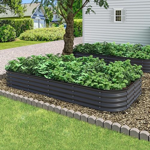 MUPATER 8x4x1FT Raised Garden Bed Outdoor, Modular Galvanized Steel Garden Bed Kit for Planting, Above Ground Planter Box Oval for Vegetables, Herbs and Flowers, Garden, Gray - Image 2