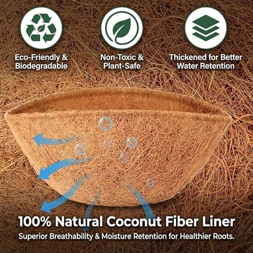 4 Pack 14 Inch Metal Hanging Planter Basket，Natural Round Coconut Hanging Plant Flower Pot，Coconut Coir Planter for Hanging Basket Flowers/Vegetables Home Garden Patio Decoration Flower - Image 3