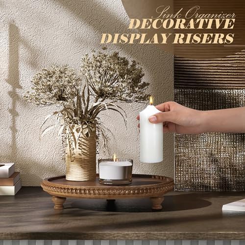 EOSAHR Round Wood Display Riser with Beads for Rustic Kitchen Decor, Brown - Image 3