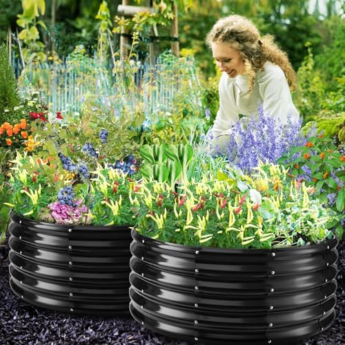 YSEJOMP 17" Tall 40" Diameter Round Raised Garden Bed Kits Outdoor Black - Image 6