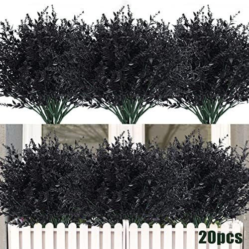 RECUTMS 20 Bundles Fake Black Decor Artificial Greenery Outdoor Flowers by RECUTMS