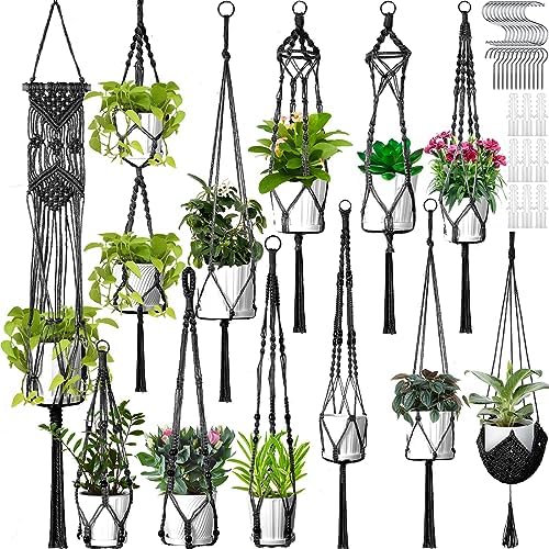 Hoteam 12 Pcs Macrame Plant Hangers Macrame Hanging Planters for Indoor Plants Handmade Boho Hanging Baskets Flower Pots Holder for Outdoor Home Wall Decor by Hoteam