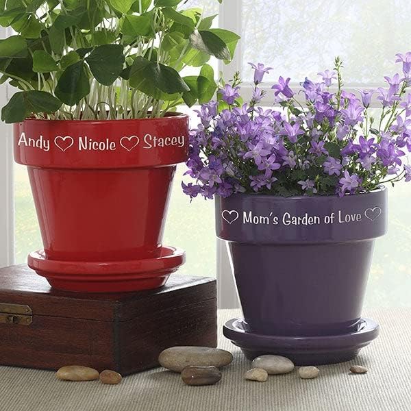 Personalized Garden Of Love Engraved Flower Pot - Ceramic Indoor/Outdoor Plant Pot,Drainage Hole and Saucer, Ideal for Flowers, Indoor Garden - Perfect Mother's Day, Grandma, Teacher Appreciation Gift - Image 3