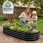 Rakukiri Raised Garden Bed GRS Certified Galvanized Planter Box Outdoor, 5ft Oval Rot-Resistant Metal Garden Bed Planter, Recycled Material Planter for Vegetables Flowers Herbs (Black) - Image 2