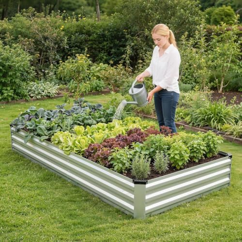 G GOOD GAIN 2Pcs Galvanized Raised Garden Bed 8x4x1ft for Herbs, Silver - Image 2