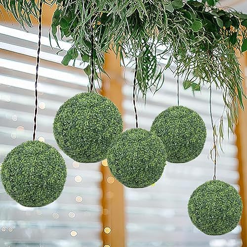 HUHJYUGE Artificial Plant Topiary Ball 19in, Durable Green Grass Decorative Balls, Round Plastic Plant Ball Decoration, for Wedding New Year Christmas Ceiling Garden Home Outdoor - Image 3