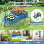 DORTALA Wood Wagon Planter, Outdoor Garden Flower Planter Cart with Wheels, Small Decorative Wood Raised Bed Plant Pot Box Stand for Backyard, Patio, Balcony, Blue - Image 7