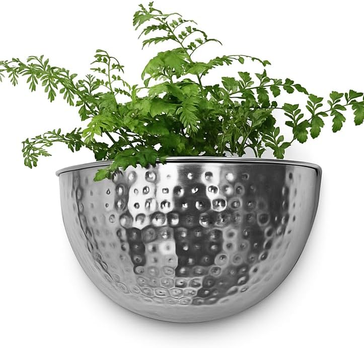 Allegorie Metal Wall Planter | Indoor or Outdoor Hanging Plant Pot | Farmhouse Decor & Boho Kitchen Decoration for Herbs & Succulents 12x7 (Silver) by Allegorie