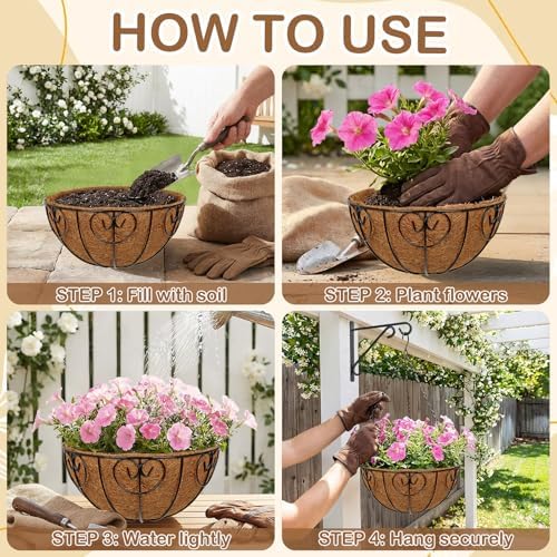 12 inch Metal Hanging Baskets for Plants Outdoor, 2 Pack Metal Wire Hanging Basket Planter with Coco Liner Flower Pots for Indoor Outdoor Garden Porch Patio, Heart-Shaped - Image 4