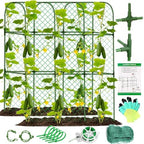 Cucumber Trellis for Garden, Upgrade U-Shaped Metal Garden Trellis Plant Grow Support Frame for Climbing Plants Vegetable Flower Fruits Vine Raised Bed with Netting, Instruction, Garden Tools, Green by LifeisLuck