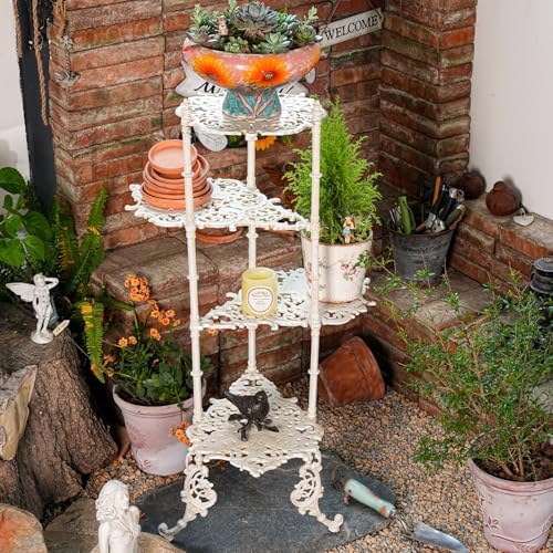 Sungmor Vintage Cast Iron 3-Tier Plant Stand, 36 Inch Tall, Antique White - Image 5