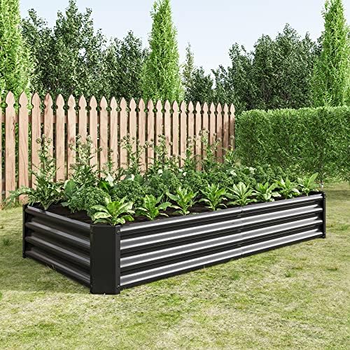Galvanized Raised Garden Bed, Garden Box Outdoor, 6X3X1 FT, Black by FOUBAM