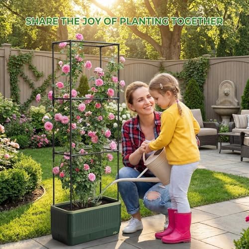 2Pack Raised Garden Bed Tomato Planter with Trellis, 52" Self Watering Tomato Planter with Water Level Indicator, Larger Rectangular Tomato Cages for Indoor & Outdoor Climbing Vegetable and Plants (2) - Image 2