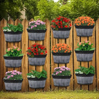 12 Pcs Wall Hanging Planters Outdoor Wine Barrel Planter Distressed Oak Thickened Plastic Water Storage Flower Pots for Plants Flower Indoor Outdoor Railing Fence (Black,10 Inch) by Romooa