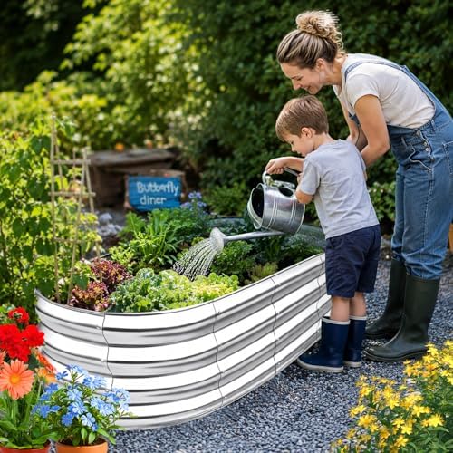 Garden Raised Garden Bed Kits, 4×2×1 FT Metal Raised Planter Bed for Vegetables Flowers Ground Planter Box-Modern, Metal Planter Box for Vegetables, Flowers, Herbs, 2 Pack, Classic Silver - Image 4