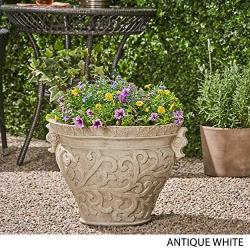 Great Deal Furniture Noble House Largo Outdoor Garden Urn Planter Pot in Antique White - Image 3