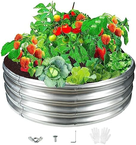 Durable Round Galvanized Steel Raised Garden Bed for Planting,Round Galvanized Steel Fire Ring/Fir Pit 36-Inch for Outdoor- 3×3×1FT,0.8MM Thick (36 ins Diameter x 12 ins high, Silver) by zbzbml