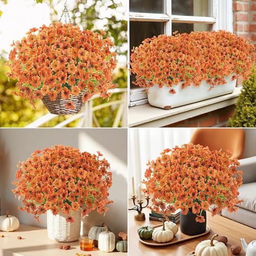 Uieke 72 Pcs Artificial Fall Flowers for Outdoors, UV Resistant Faux Mums - Image 2