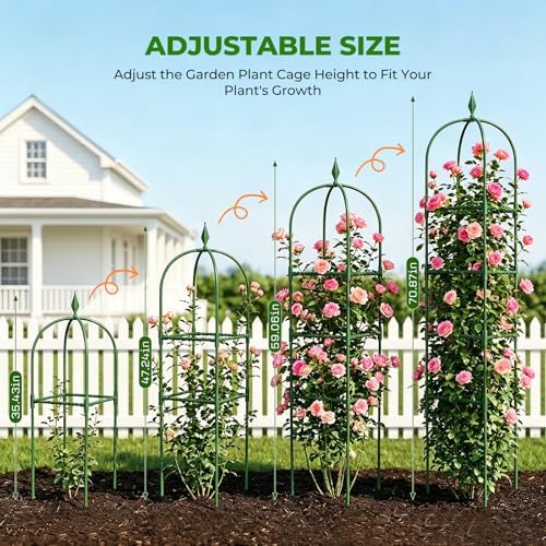2 Pack Garden Obelisk Trellis for Climbing Plants, 6 FT Metal Rustproof Plant Support Rose Trellis, Tower Potted Cages for Flowers Fruits Vegetable Vines Indoor & Outdoor, Green(4 Tiers) - Image 2