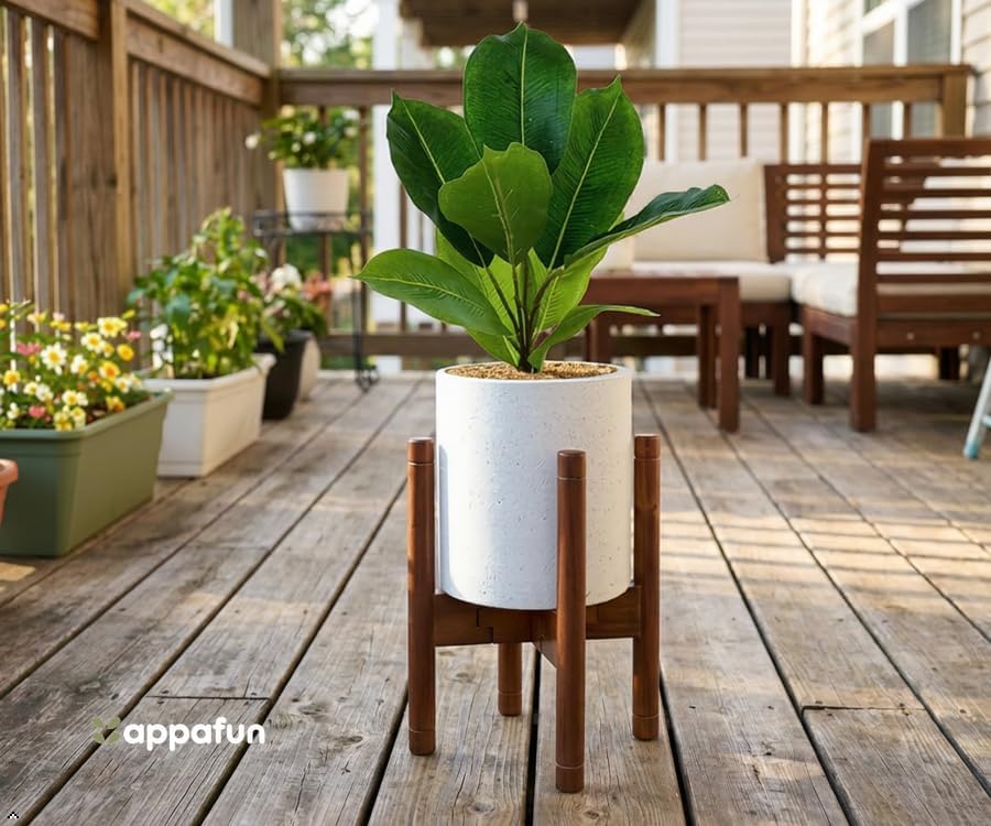 Adjustable Plant Stand for 8–12 Inch Pots, Solid Acacia Wood, Mid-Century Modern Indoor Outdoor Planter Holder with Stainless Steel Screws, Natural Brown (Pot & Plant Not Included) - Image 2
