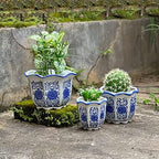 Chinoiserie Décor Planters, Ceramic Flower Pots with Drainage, Set of 3 - Image 5