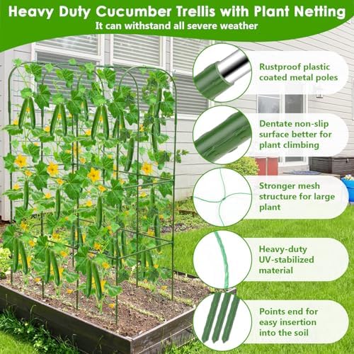 ROADPLUM Cucumber Trellis for Climbing Plants with Grow Bag, 61" Tall Metal U-Frame Garden Trellis for Raised Bed with Garden Netting and Plant Clip Plant Ties for Vegetables, Squash, Pea, Grape - Image 5