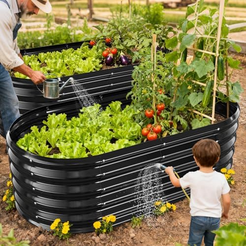 YSEJOMP 17" Tall Oval-Shaped/Elliptic Metal Raised Garden Bed Outdoor Black - Image 6