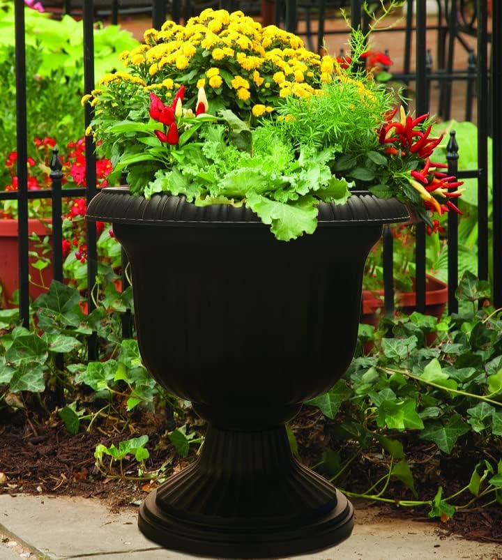 Southern Patio Utopian Urn Resin Outdoor Flower Planter Pot, Black, 14 in - Image 2