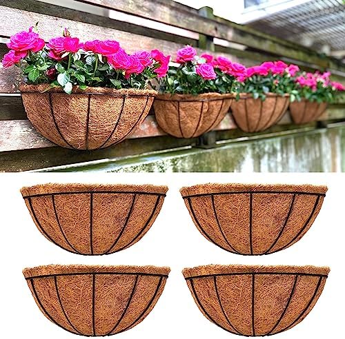 LaLaGreen Hanging Wall Planters (16 in, 4 Pack) Coco Liner Flower Pots by L%C3%A1L%C3%A1Green