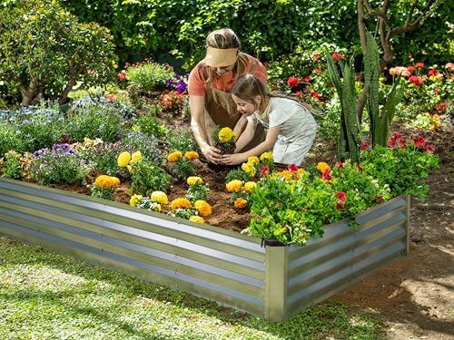 Plant & Plot Galvanized Raised Garden Beds Outdoor // 8×4×1 ft (2-Pack) Planter Raised Beds for Gardening, Vegetables, Flowers // Large Metal Garden Box (Silver) // Patented Tool-Free Design - Image 6