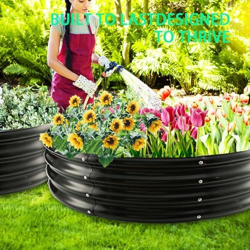 Durable Round Galvanized Steel Raised Garden Bed for Planting,Round Galvanized Steel Fire Ring/Fir Pit for Outdoor- 5×5×1FT,0.8MM Thick(Black, 60 ins Diameter x 12 ins high) - Image 6
